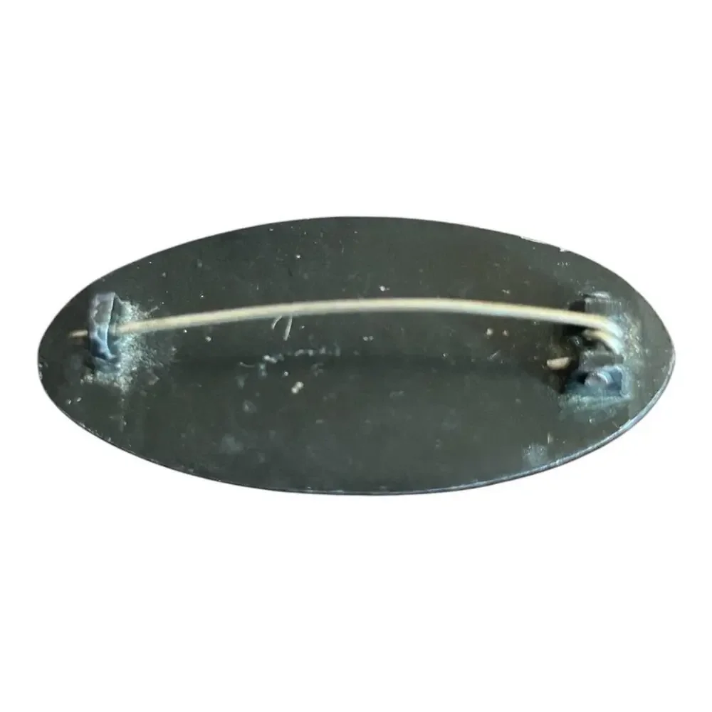 Victorian Niello Black & Silver Engraved Oval Mourning Brooch